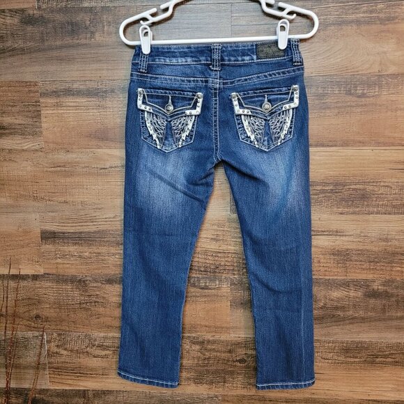 ZCO Jeans 3 Capri Low Rise Wings Embellished Low Rise Medium Wash Denim Western - Picture 1 of 10